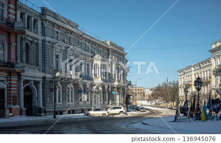 Snowy winter cityscape of UNESCO historic center of Odessa, Ukraine Snowy winter cityscape of UNESCO historic center of Odessa, Ukraine 136945076