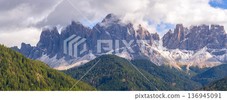 Dramatic Odle peaks, Val di Funes Dolomites, Italy 136945091