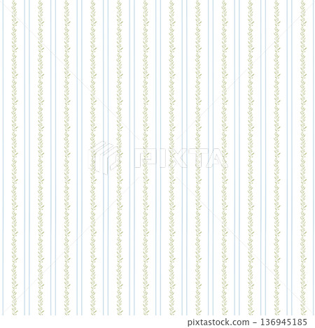 Floral striped seamless pattern in light blue and green color palette. Vector grandmillennial wallpaper, textile design Floral striped seamless pattern in light blue and green color palette. Vector grandmillennial wallpaper, textile design 136945185