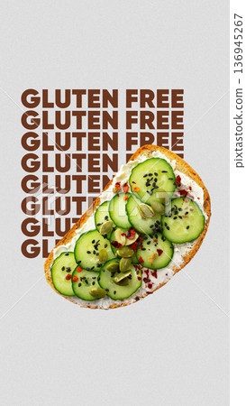 Enjoying gluten free food with cucumbers on toast for Easter celebration in spring 136945267