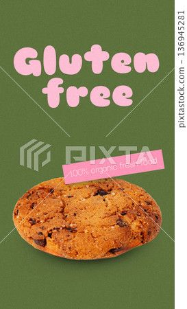 Happy Easter cookie with gluten-free sign in a simple green background 136945281