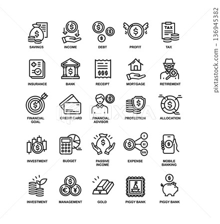Personal Finance Sign Black Thin Line Icon Set. Vector Personal Finance Sign Black Thin Line Icon Set. Vector 136945382