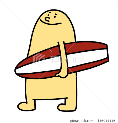 illustration of yellow man cartoon goes surfing this weekend 136945446