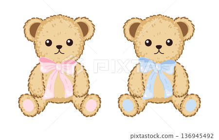 Cute teddy bear plush with ribbon Cute teddy bear plush with ribbon 136945492