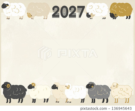 2027 Year of the Sheep New Year's card material with Japanese paper texture Eye-catching background 2027 Year of the Sheep New Year's card material with Japanese paper texture Eye-catching background 136945643