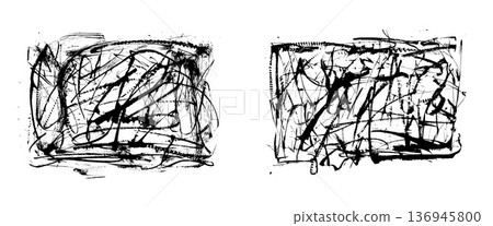 Grunge textures backgrounds set with hand-drawn brush strokes squiggles pattern. Cola pen ink overlay, rough lines. Wall abstract paint scribbles for creative posters. Vector urban street wall bg 136945800