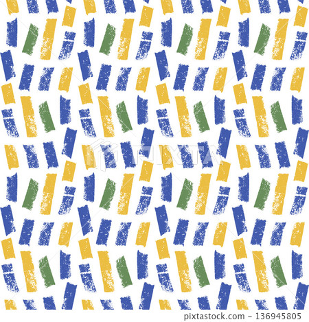Small dash irregular crayon lines seamless pattern. Pastel free hand summer pattern design. Abstract mediterranean amalfi surface bg geometric Italy motif. Hand drawn line texture. Vector background 136945805
