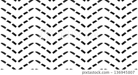 Charcoal dash zigzag lines seamless pattern.Pencil graphite black freehand uneven streaks pattern design. Abstract doodle surface bg line motif. Hand drawn texture. Vector grunge endless background 136945807