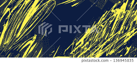 Hand-drawn grunge brush stroke texture create an energetic abstract background. Urban sport blue yellow poster, street art designs, dynamic youth culture graphics with bold paint splashes. Vector bg Hand-drawn grunge brush stroke texture create an energetic abstract background. Urban sport blue yellow poster, street art designs, dynamic youth culture graphics with bold paint splashes. Vector bg 136945835