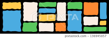 Liquid rectangle organic shapes. Decorative square frames with irregular edges. Funky geometric blocks for text. Multi-color figures for callouts. Abstract hand-drawn background elements isolated Liquid rectangle organic shapes. Decorative square frames with irregular edges. Funky geometric blocks for text. Multi-color figures for callouts. Abstract hand-drawn background elements isolated 136945857