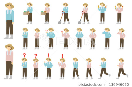 扁平化插畫：農夫男女 136946050