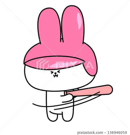 Baseball character illustration of a rabbit swinging a bat 136946059