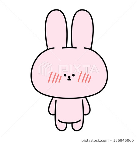 粉紅色兔子臉紅害羞的插圖 136946060