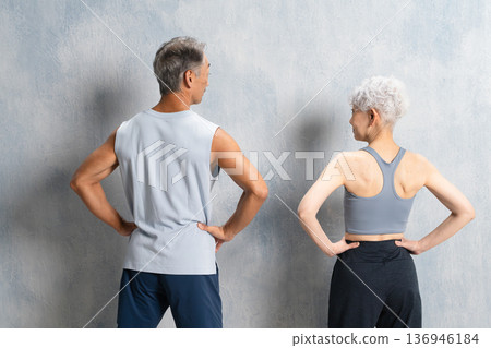 Senior men and women in training wear Sports image Senior men and women in training wear Sports image 136946184