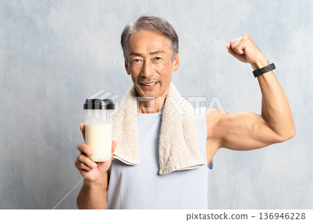 Senior man drinking protein, sports image Senior man drinking protein, sports image 136946228