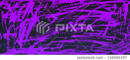 Abstract hatching purple paint background with rough brush textures, grunge stroke patterns, graphic spray effects with retro grunge halftone aesthetic. Vector urban street wall graffiti bg Abstract hatching purple paint background with rough brush textures, grunge stroke patterns, graphic spray effects with retro grunge halftone aesthetic. Vector urban street wall graffiti bg 136946397