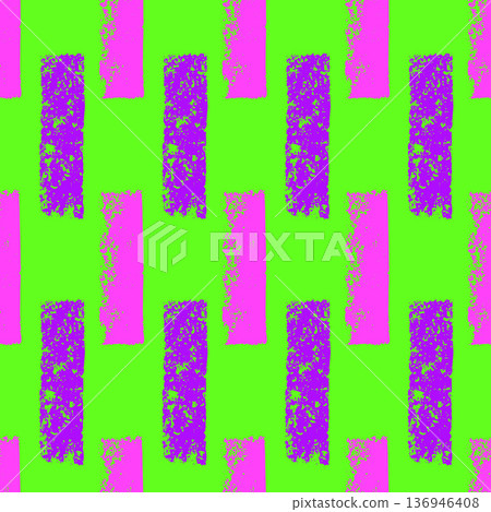 Small bold green fuchsia colors dash lines seamless pattern. Surface pattern design geometric handmade punk grunge motif. Hand drawn streaks texture. Vector repeat vertical background illustration 136946408