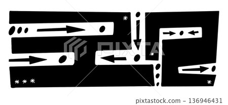 Abstract geometric pattern doodles. Maze naive scribble background with arrows. Labyrinth tribal ornament decorative backdrop silhouette. Naive l rectangles line figures. Vector bg horizontal simple Abstract geometric pattern doodles. Maze naive scribble background with arrows. Labyrinth tribal ornament decorative backdrop silhouette. Naive l rectangles line figures. Vector bg horizontal simple 136946431