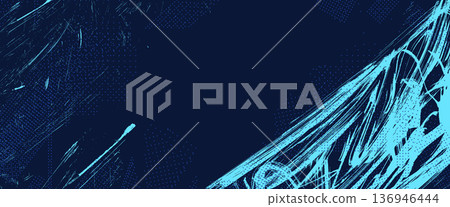 Abstract grunge sporty design with textured brush strokes. Blue bold dynamic splatter patterns. Urban street graffiti background for youth culture posters, creative sport graphic. Vector template bg Abstract grunge sporty design with textured brush strokes. Blue bold dynamic splatter patterns. Urban street graffiti background for youth culture posters, creative sport graphic. Vector template bg 136946444