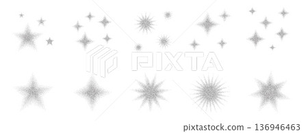 Gradient star burst with halftone dots and grainy texture creates dynamic graphic design with stippled noise effects and sparkling glitter element. Vector dotworks gritty shapes illustration Gradient star burst with halftone dots and grainy texture creates dynamic graphic design with stippled noise effects and sparkling glitter element. Vector dotworks gritty shapes illustration 136946463