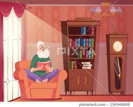 Grandfather reading. old man sitting in armchair and reading book luxury interior design Grandfather reading. old man sitting in armchair and reading book luxury interior design 136946669