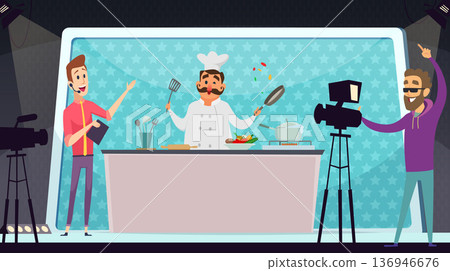 Cooking show. tv entertainment with chef preparing food Cooking show. tv entertainment with chef preparing food 136946676