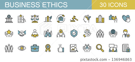 Business ethics and compliance line icon set (color) Business ethics and compliance line icon set (color) 136946863