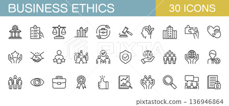Business ethics and compliance line icon set Business ethics and compliance line icon set 136946864