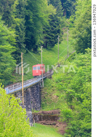 Red funicular to Niesen mountain in Switzerland 136947029