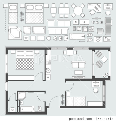 Furniture and apartment plan 136947318