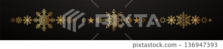 Gold snowflake border. Winter Christmas design decoration. 136947393