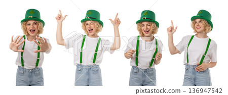 Young woman enjoys St Patricks Day festivities, isolated, PNG Young woman enjoys St Patricks Day festivities, isolated, PNG 136947542