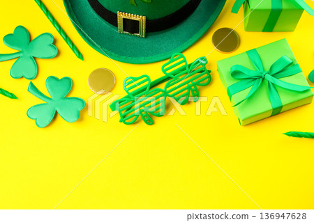 Green accessories like hats, gifts, and decorations for St. Patrick's Green accessories like hats, gifts, and decorations for St. Patrick's 136947628