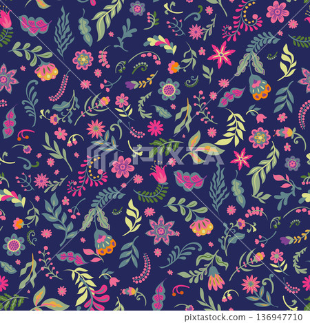 Navy Folk Floral Toss Pattern Navy Folk Floral Toss Pattern 136947710