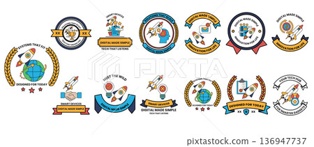 A collection of badges with a blue ribbon A collection of badges with a blue ribbon 136947737