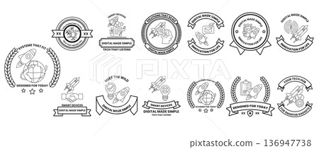 A collection of black and white logos and symbols A collection of black and white logos and symbols 136947738
