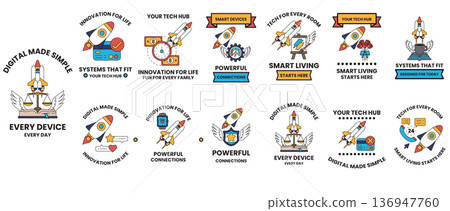 A series of images that are related to the concept of digital made simple 136947760