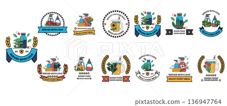 A collection of symbols and logos for a gardening company 136947764