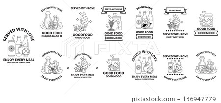 The image is a collection of different food logos The image is a collection of different food logos 136947779