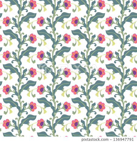 Bright Folk Diamond Floral Pattern 136947791