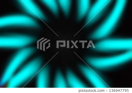 Abstract Neon Cyan Flower Shape on Black Background 136947795