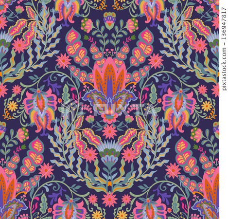 Midnight Folk Floral Symmetry Print Midnight Folk Floral Symmetry Print 136947817