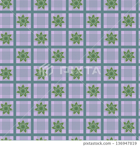 Soft Check Grid Floral Tiles Soft Check Grid Floral Tiles 136947819