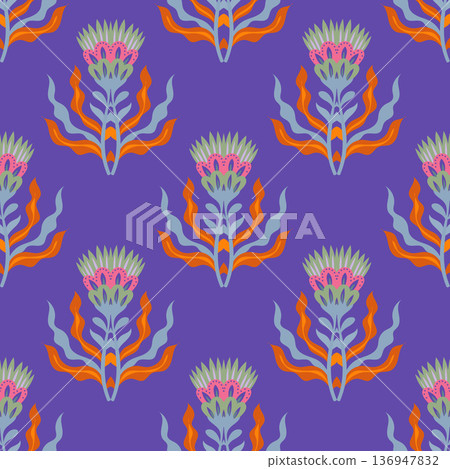Retro Stylized Thistle Motif Print Retro Stylized Thistle Motif Print 136947832