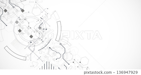 Technological background in gray colors. Used technical lines and a pattern of squares with different shades of gray. 136947929