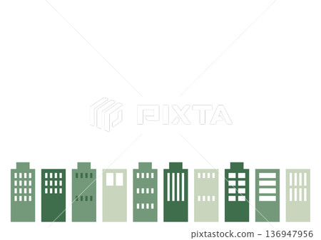 Green building group flat illustration horizontal cityscape background material 136947956