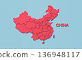 Map of China with Provinces. 3D Rendering. 136948117