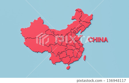 Map of China with Provinces. 3D Rendering. 136948117