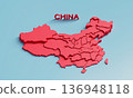 Map of China with Provinces. 3D Rendering. 136948118