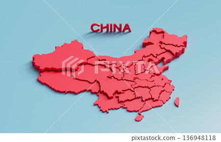 Map of China with Provinces. 3D Rendering. 136948118